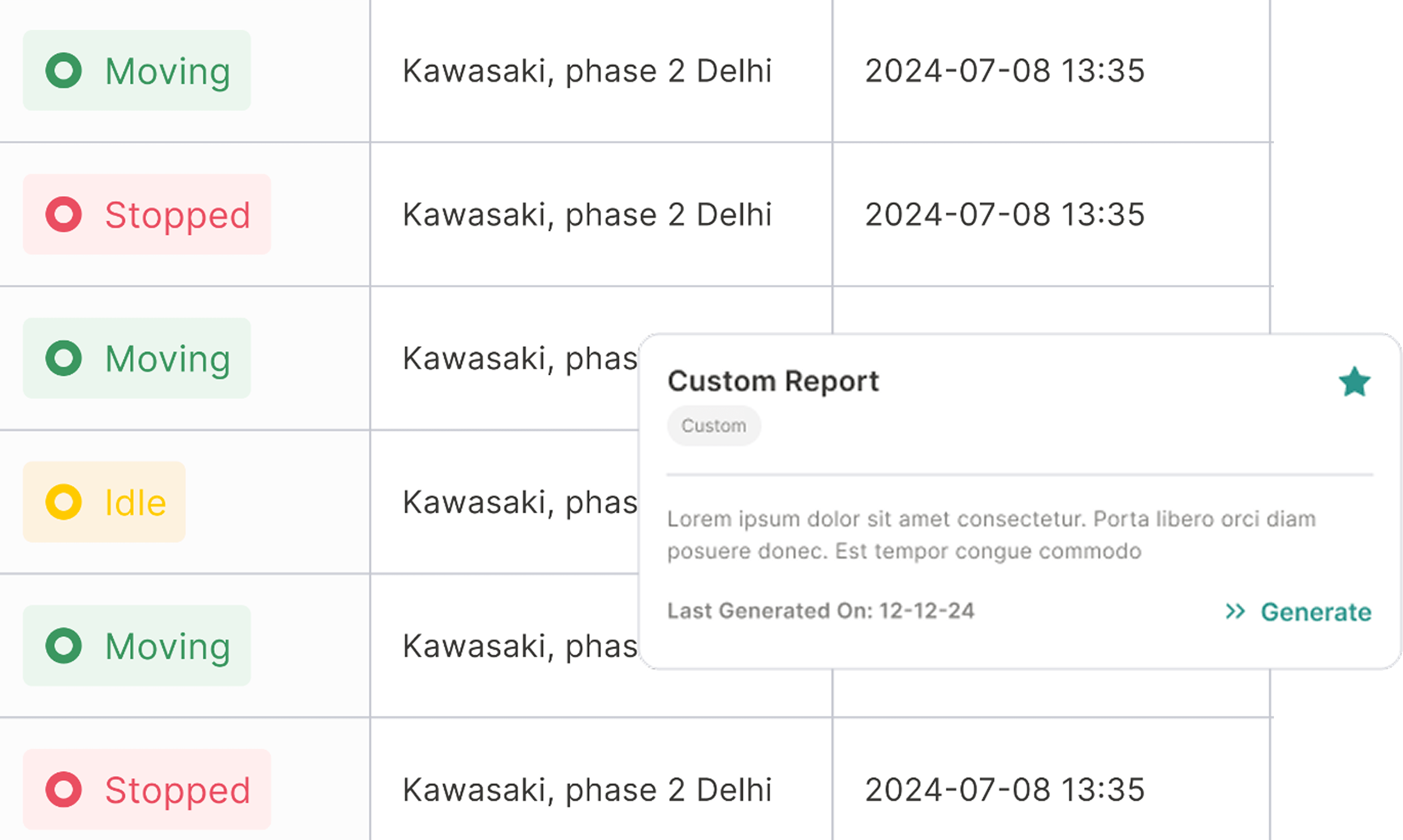 Text: Roadcast dashboard showcasing detailed reports on vehicle tracking, fuel consumption, driver behavior, and operational performance for comprehensive fleet management