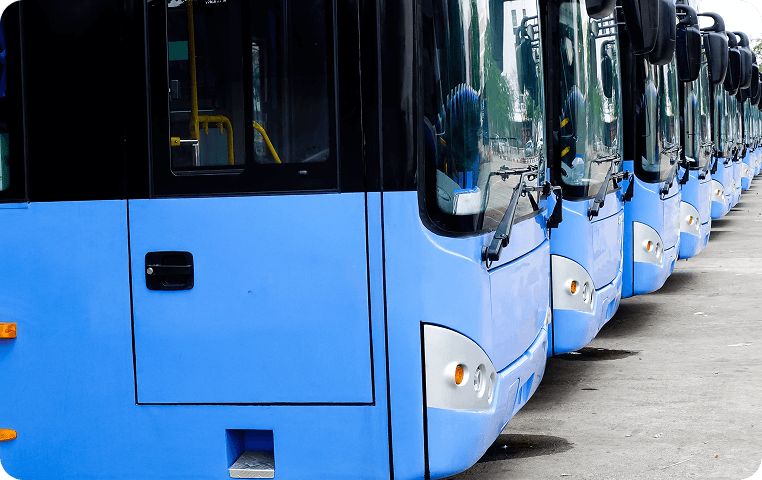 Text: Roadcast dashcam solution in public transit vehicles, ensuring passenger safety with real-time monitoring and AI-driven alerts for driver behavior